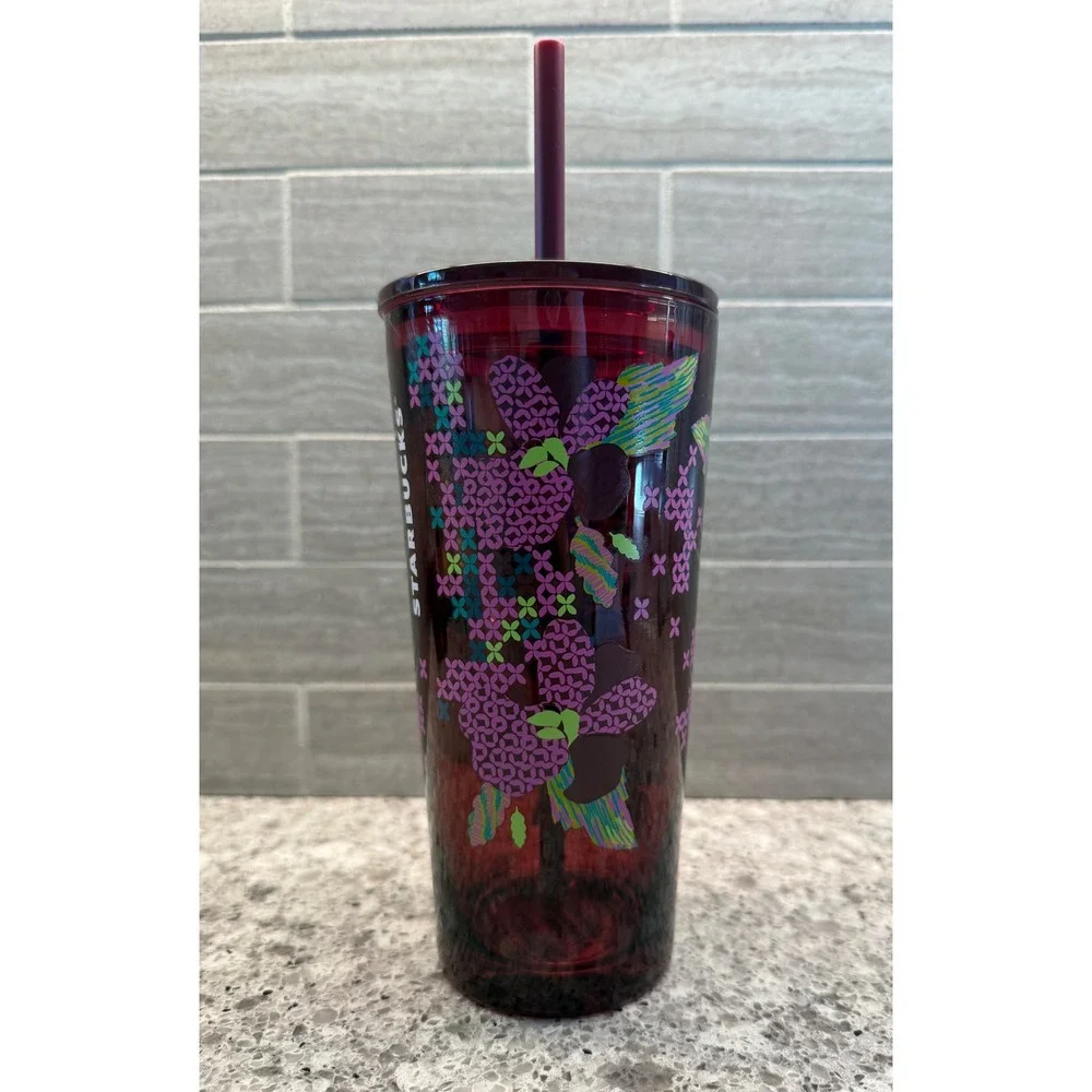 Starbucks Fall 2025 Limited Ed. Floral Cross-Stitch Cold Cup Glass Tumbler 18oz